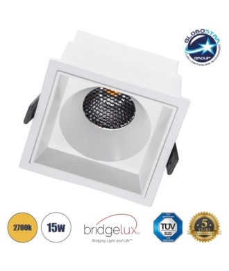 GLOBOSTAR® PLUTO-B 60279 Χωνευτό Downlight Σποτ με Honeycomb Anti Glare Reflector LED 15W 1875lm 38° AC 220-240V IP20 Θερμό Λευκό 2700K - Bridgelux COB Chip & TÜV SÜD Driver - Λευκό Ματ - Μ10.4 x Π10.4 x Υ6.5cm - Q9.5 x 9.5cm - 5 Χρόνια Εγγύηση